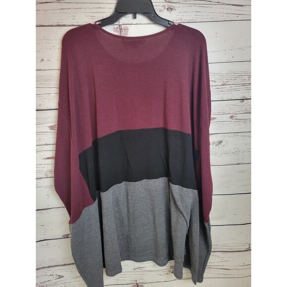 She + Sky Short Sleeve Top Red Colorblock Crew Neck Oversized Women's One Size - Picture 4 of 8